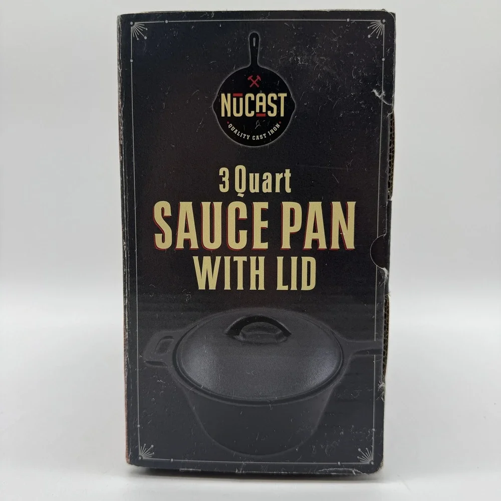 NuCast 3 Quart Cast Iron Sauce Pan With Lid Pre-Seasoned Oven Campfire Cookware